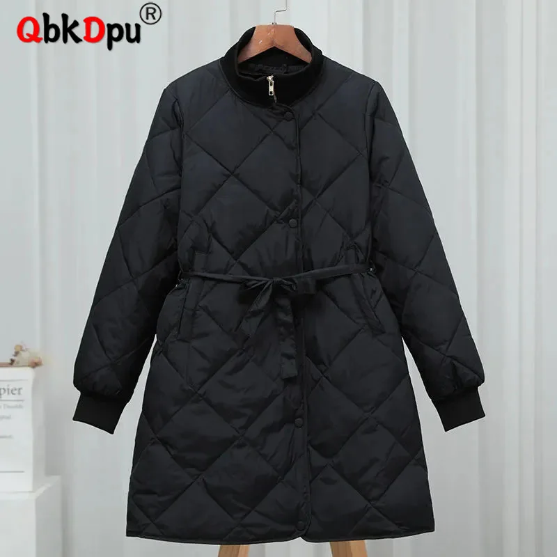 

Korean Lightweight Cotton Padded Chaquetas Elegant Thick Casacos Casual Warm Slim Parkas Coats Winter New Belt Women Jackets