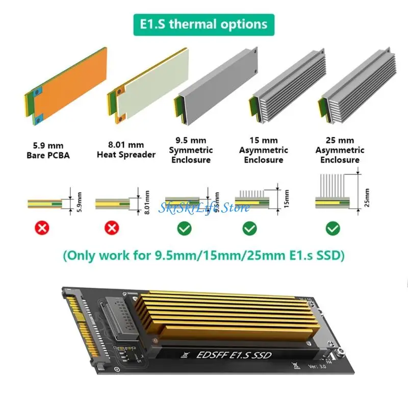E65E EDSFF E1.S SFF8639 U.2 변환기 카드는 빠른 속도의 NVMe 드라이브 성능에 최적화되었습니다.