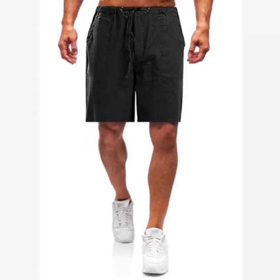 Men Summer Wide Leg Shorts Drawstring Solid Loose