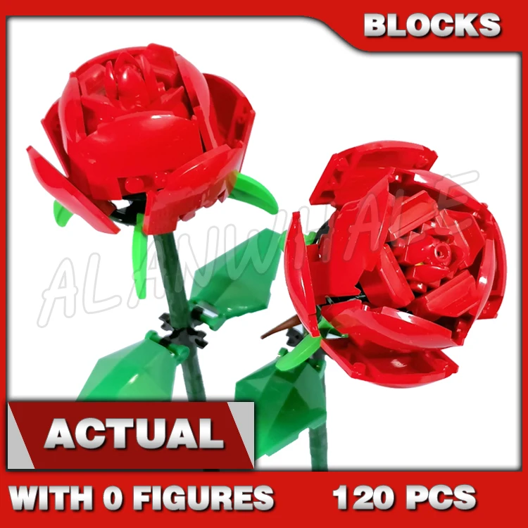 

120pcs Creative Red Roses Love Flower Bouquet Botanical Collection 11648 Building Blocks Sets Compatible With Model