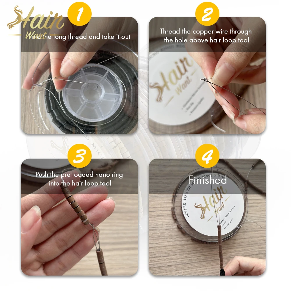 헤어 완트 1000개 4mm 헤어 익스텐션 비즈, 실리콘 라이닝 처리된 미크로 비즈, I팁 & 마이크로 링크 익스텐션용 5가지 색상