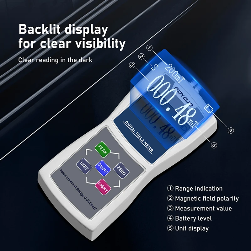 Tesla Meter 200mT/2000mT Gaussmeter Digital Standard Radial Hall Probe High Accuracy Sensitive Surface Magnetic Field Tester