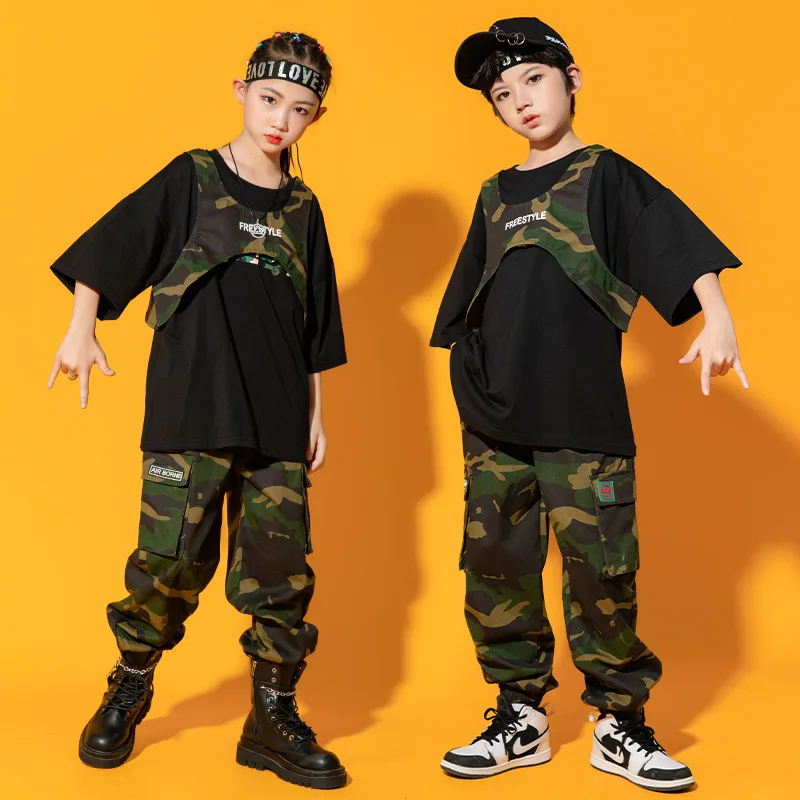 

Teenager Summer Streetwear Style Clothes Girls Casual Print T-shirt Camo Vest Cargo Pants Kid Hip Hop Costume Children Tracksuit