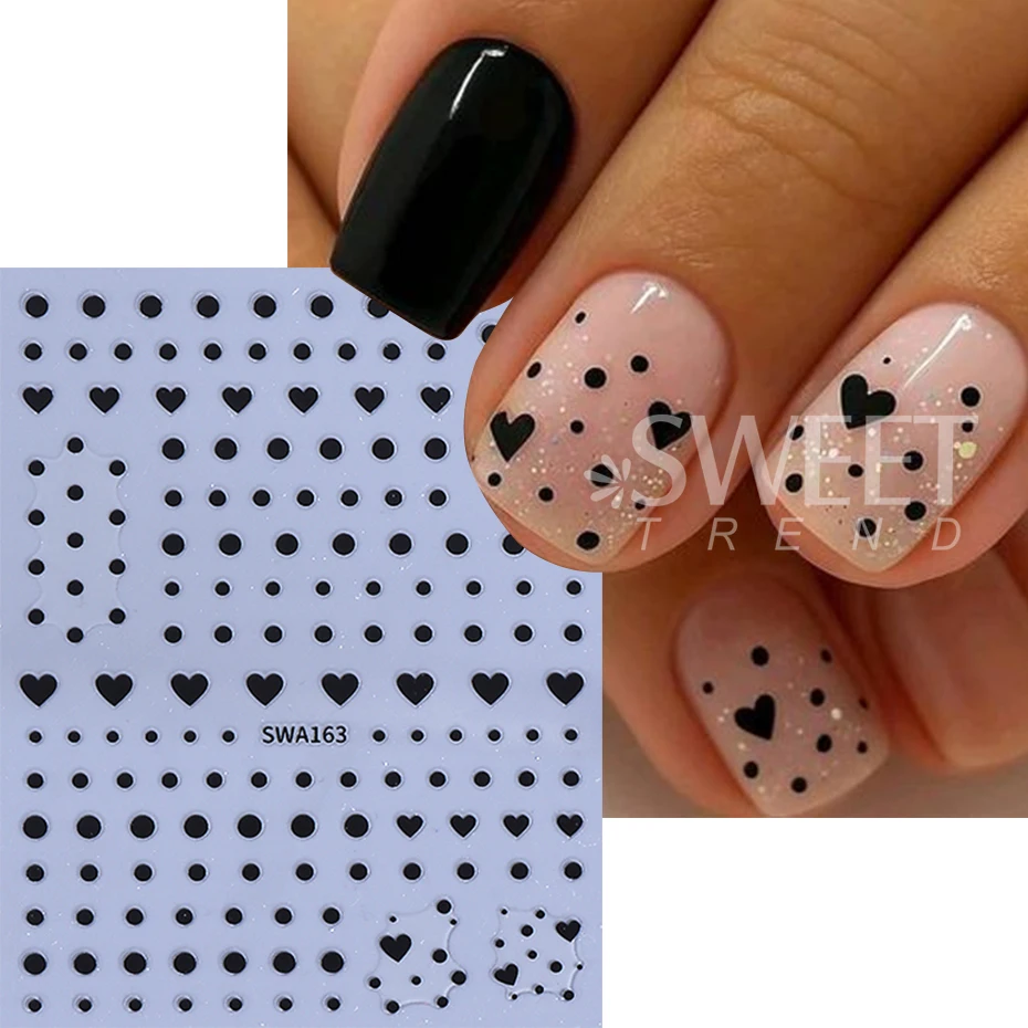 2/3pcs Valentine's Day Love Heart Nail Stickers Black White Peach Heart Dot Nail Decals DIY Romantic Manicure Decoration Sliders