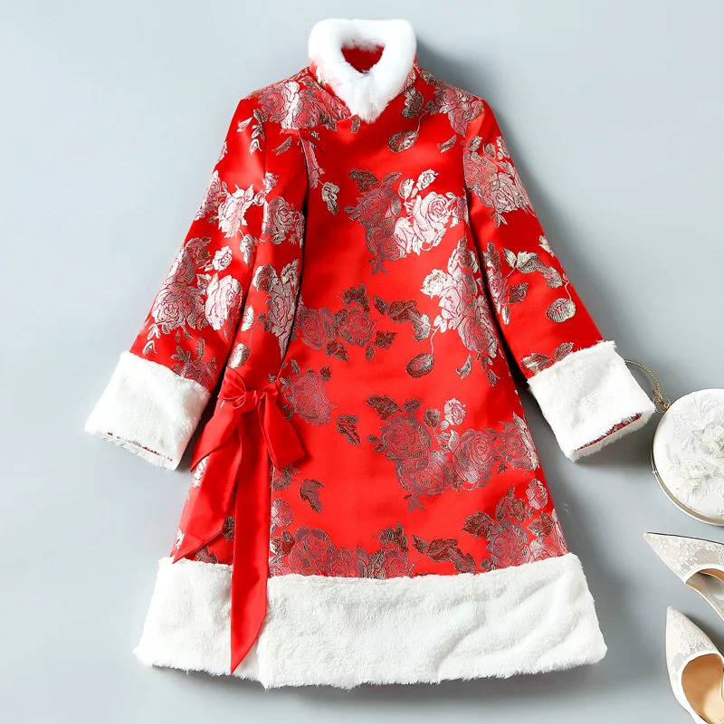 

Winter Red Qipao Women Vintage Elegant Modern Cheongsam High Quality Chinese New Year Clothing Traditional China Evening Dresses