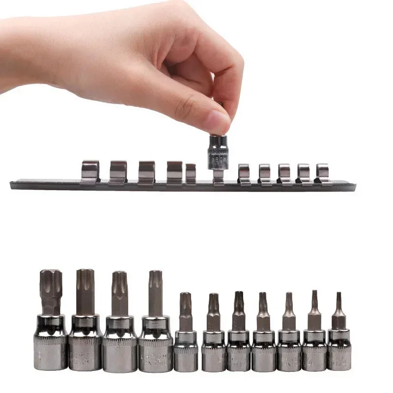 8PCS 1/4" 3/8" 1/2" 12 Point MM Triple Square Spline Bit Socket Set M4-M16 With Bracket For Torque Spanner Ratchet Socket Wrench