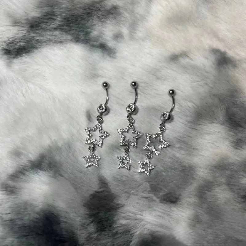 Belly Button Rings New Star Long Dangled Bar Belly Navel Piercing Shinny Crystal Charming Oreja Body Jewelry Accessories