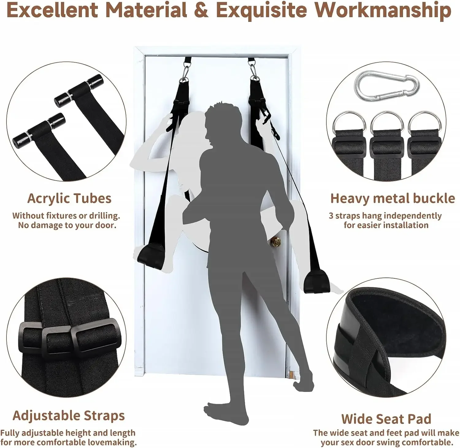 Sex Swing Bondage Slave Leather Soft Plush Sex Slings with Adjustable Straps Hanging Door Adult Toys for Couple