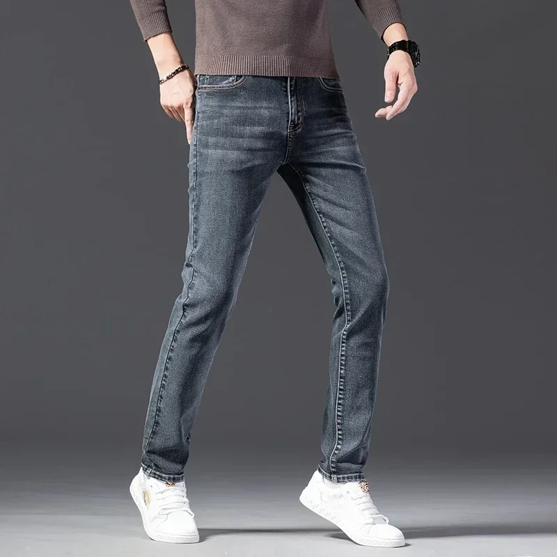 2024 Autumn New Men's Straight Leg Jeans Vintage Style Fashion Tapered Pants Elastic Casual Denim Trousers Male Brand Clothes