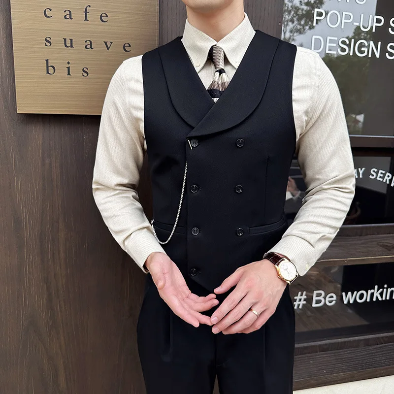 (1 Pcs Vest）2024 Latest Style Design Double Breasted Men Suit Vests Formal Groom Wedding Social Slim Fit Sleeveless Vest Coats 3