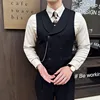 (1 Pcs Vest）2024 Latest Style Design Double Breasted Men Suit Vests Formal Groom Wedding Social Slim Fit Sleeveless Vest Coats 3