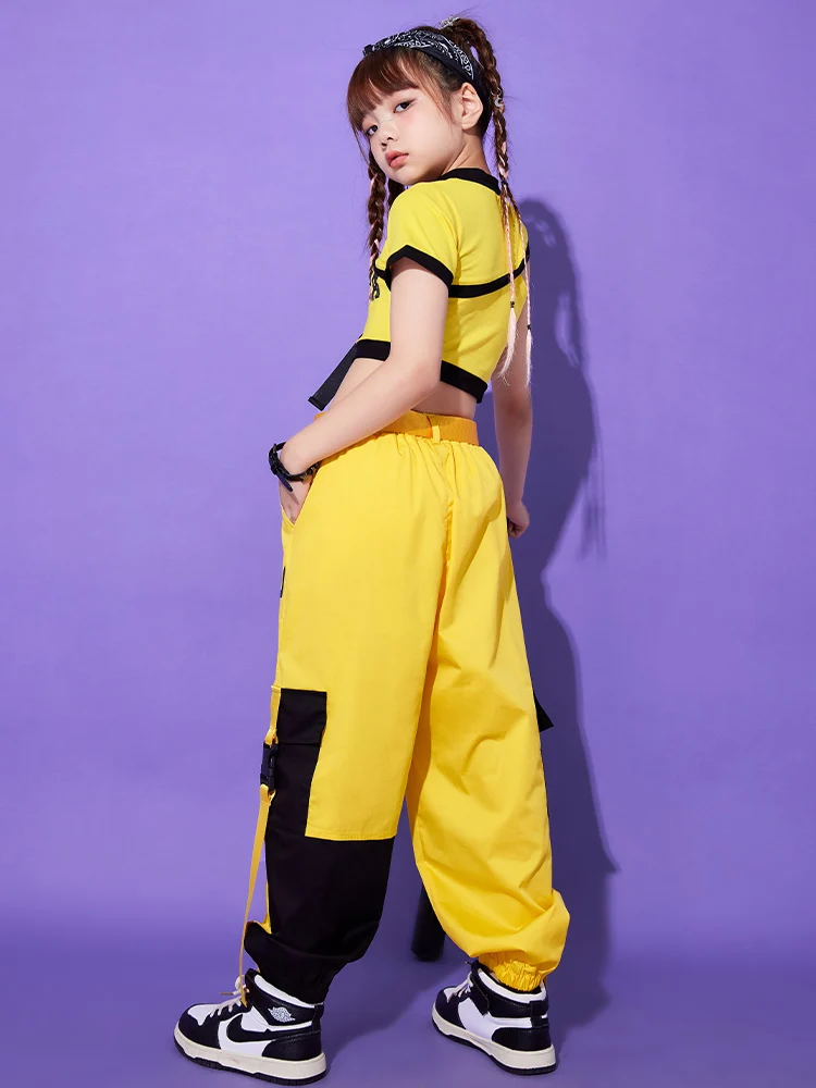 2023 New Girls Jazz Dance Clothes Fashion Yellow Suit Hip