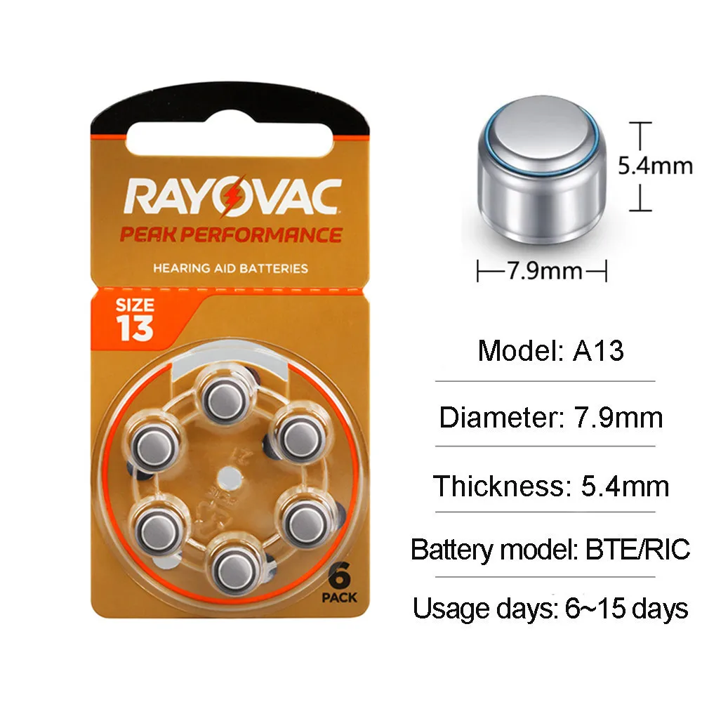 60pcs/Box Rayovac Peak Hearing Aid Batteries A13 13A 13 P13 PR48 Zinc Air Battery hearing aid batteries,hearing aids accessory