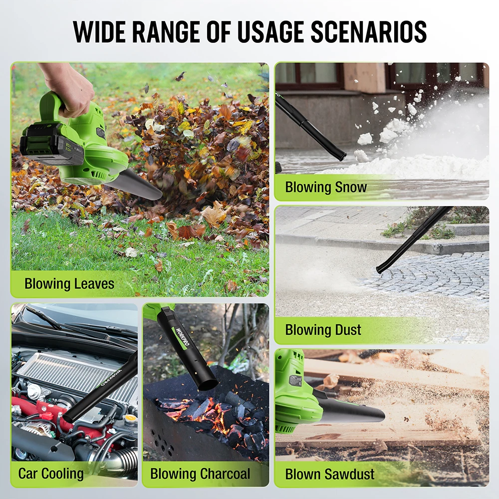 WORKPRO 20V Cordless Electric Air Blower Leaf Snow Blower Dust Collector Sweeper  Adjustable Speeds Garden Power Tools 6