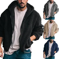 Men's Double-Sided Fleece Jacket Winter New Style Casual Solid Color Hooded Zipper Thickened Coat Comfortable Loose Fit