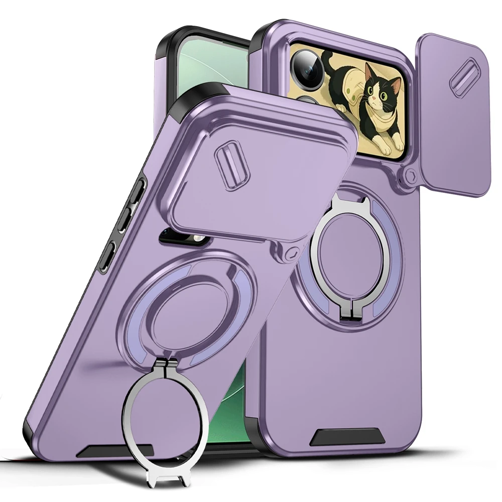 Shockproof Magnetic Ring Stand Holder Phone Case with Camera Lens Protection