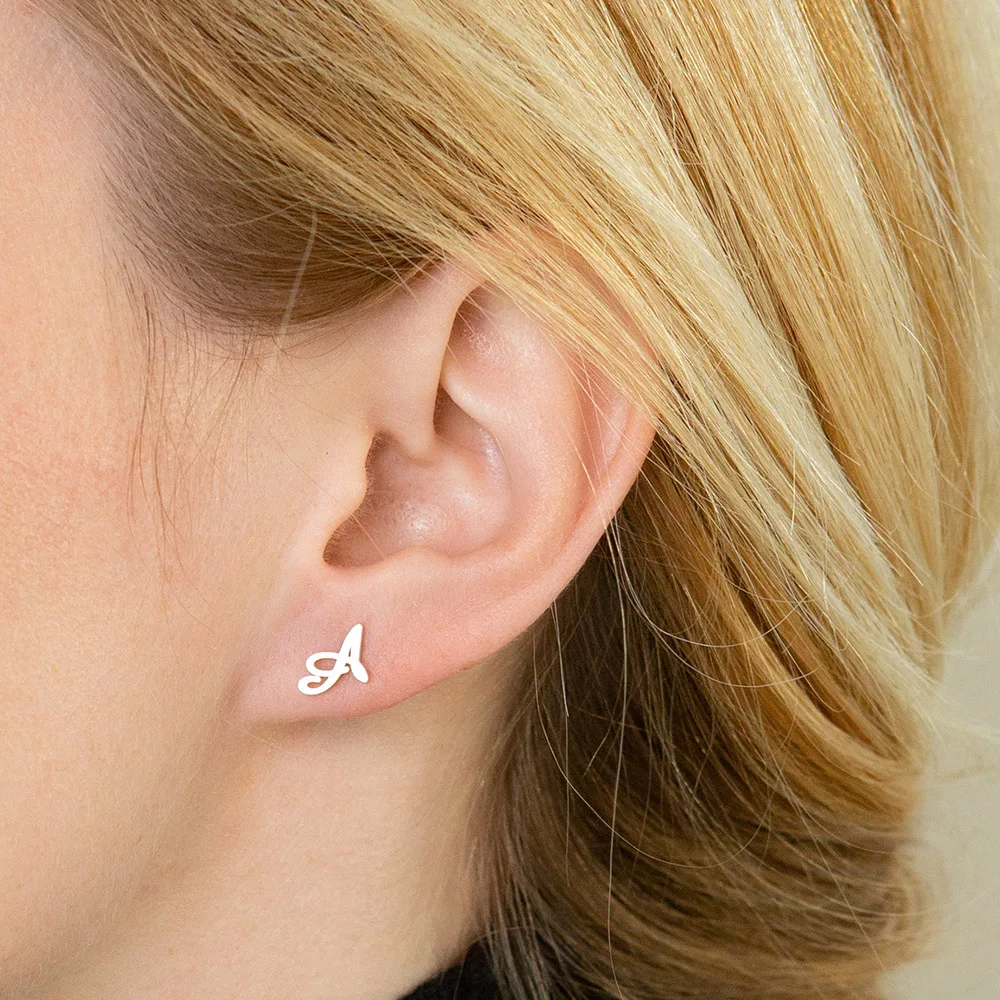 

Custom Special Earrings for Women Stainless Steel 26 A-Z Initial Letter Stud Earrings Small Tiny DIY Alphabet Piercing Jewelry