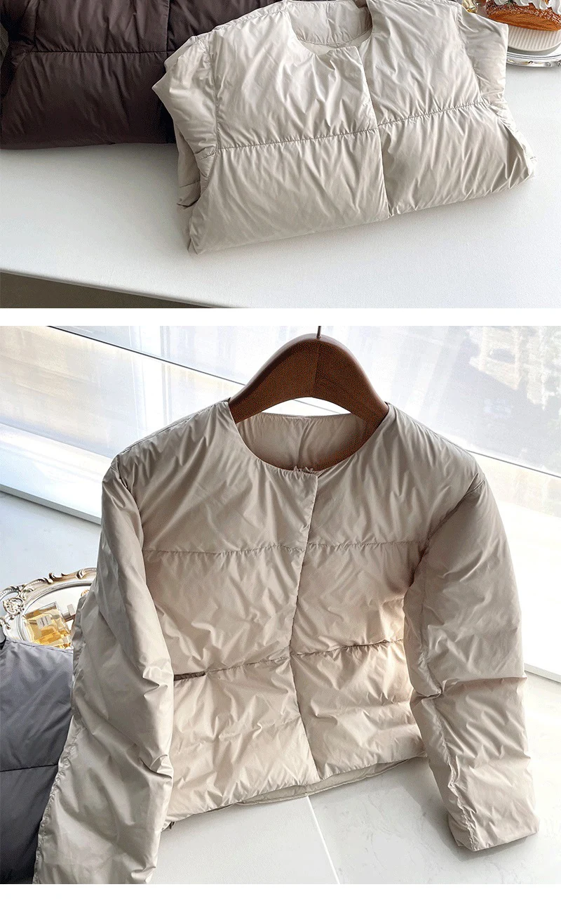 Schinteon Women Down Jacket Simple Solid Color Autumn Winter Warm Outwear Light White Duck Down Coat 2024 New