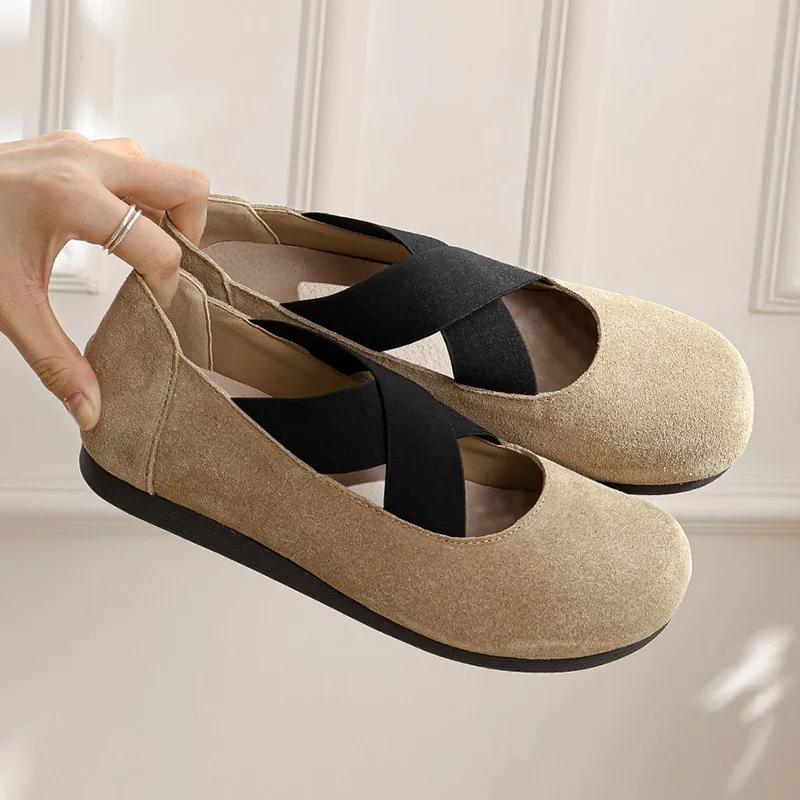 

Mary Janes Shoes For Women 2023 Ballerinas Women's Shoes Free Shipping Women Ballet Flats Shoes Cow Suede Leather Shoes New In
