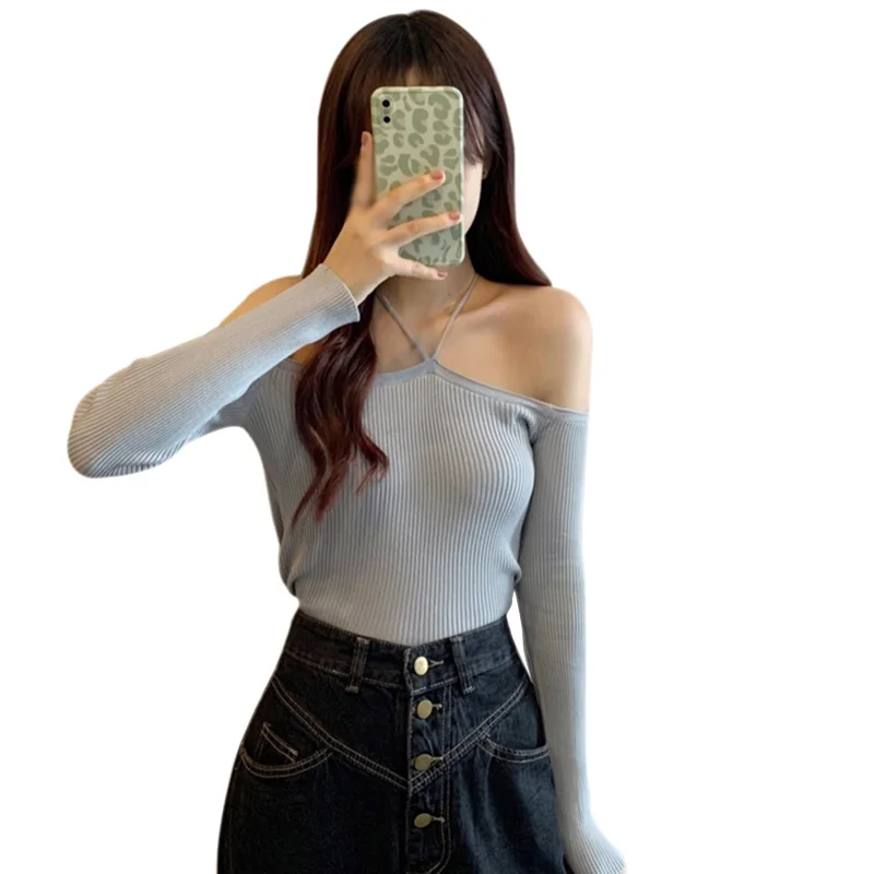 섹시한 여성 캐주얼 블라우스, 오프 숄더 티, 오프 숄더 슬림 긴 소매 핏 티셔츠