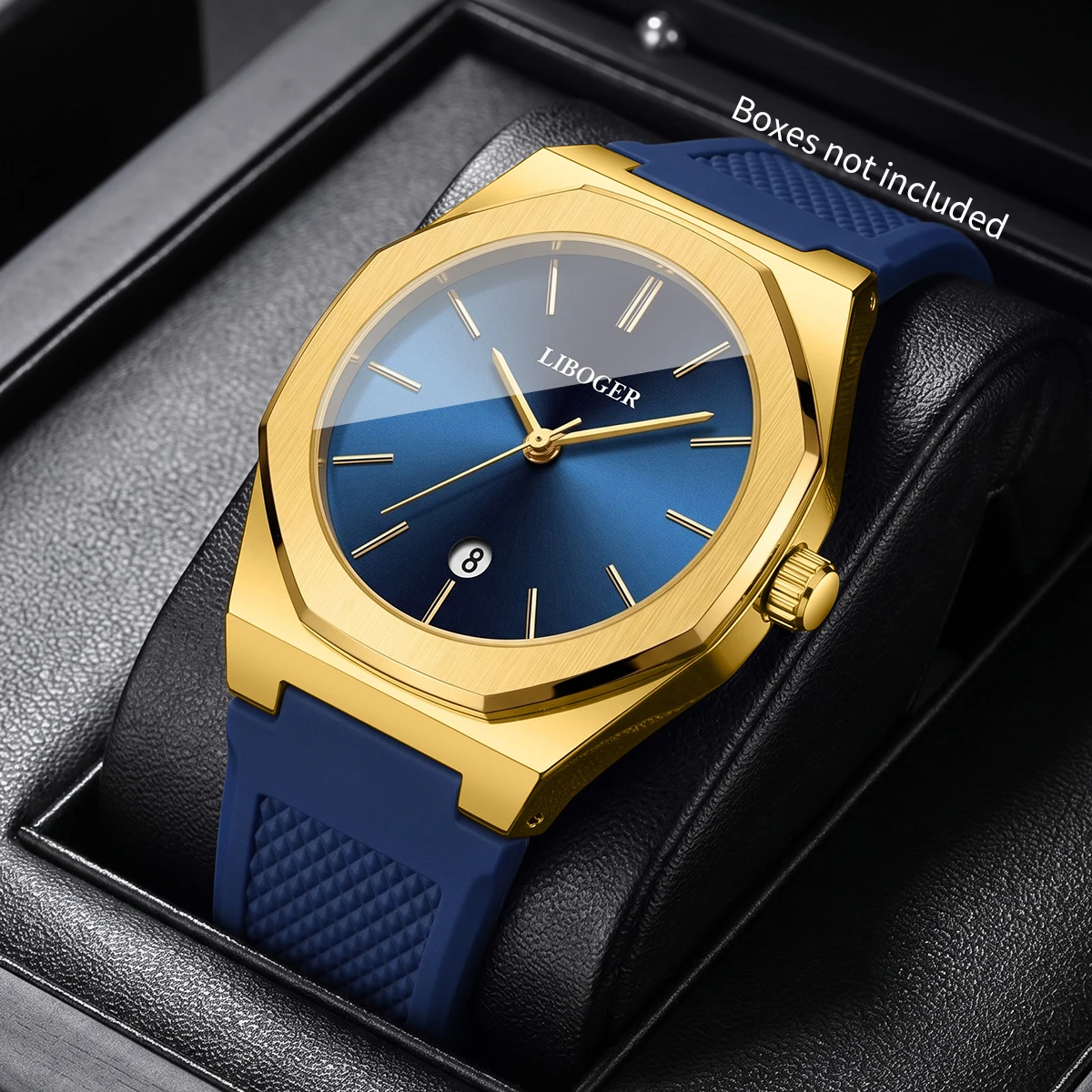 Fashion Octagonal Calendar Men Quartz Watch Casual Blue Silicone Strap Sports Wristwatches Relogio Masculino（Without Box）