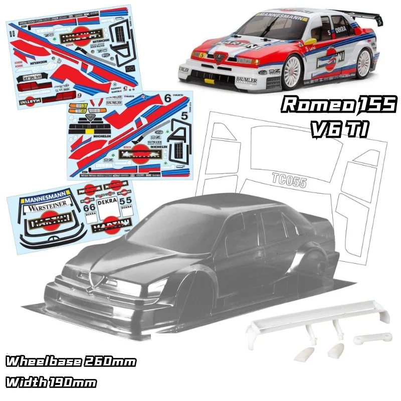 Фото 1/10 Romeo 155 V6 TI RC PC Корпус Корпуса 190 мм ширина 260 мм Колесная база сыворотка без окраски Дрифт корпус RC для hsp hpi trax Tamiya №1