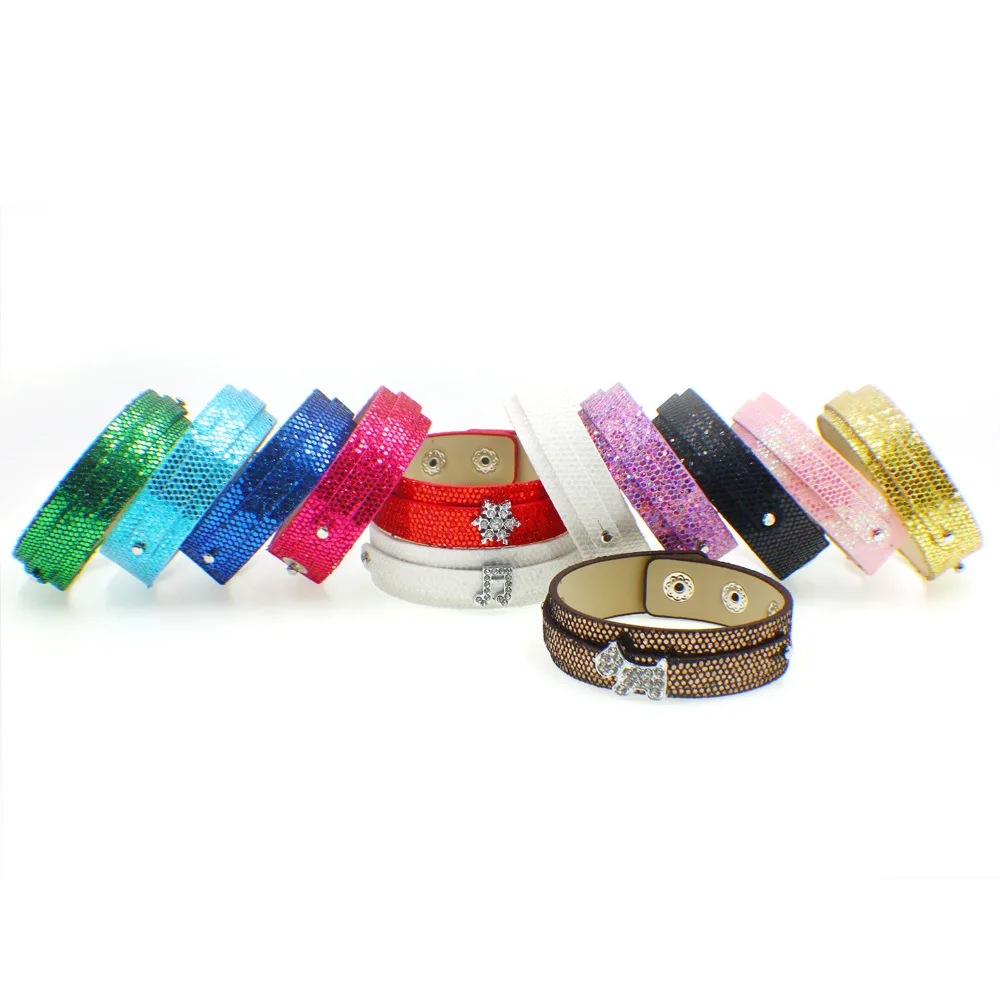 100pc/lot Sparkly Pu Leather Bracelet 18x210mm Wristband With A 8mm