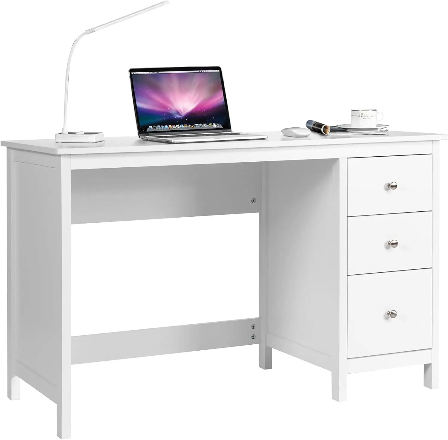 Tangkula White Desk with Drawers, Modern Home Office Computer Desk with Storage Drawers & Spacious Desktop, Compact Writing