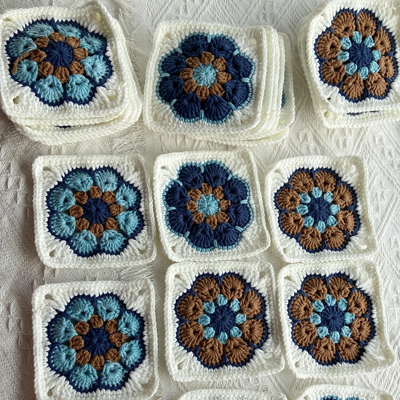DIY Knitted Pattern Cards Mix Matchs Designs Granny Square Mixed Color Handmade Crochet Weave Blankets Or Backpacks 12PCS