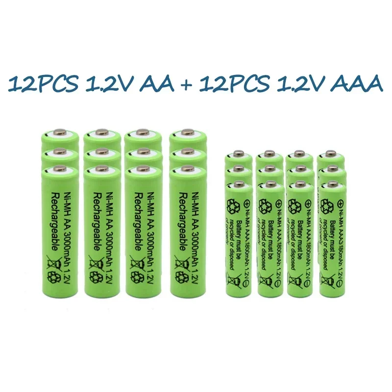 

1.2V AA 3000mAh+1.2V AAA 1800mAh rechargeable battery remote control toy light battery large capacity long battery life