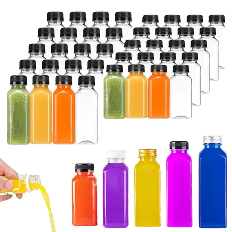 5-Pack Reusable Clear Plastic Bottles with Caps and Folding Funnel for DIY Juicing and Smoothies