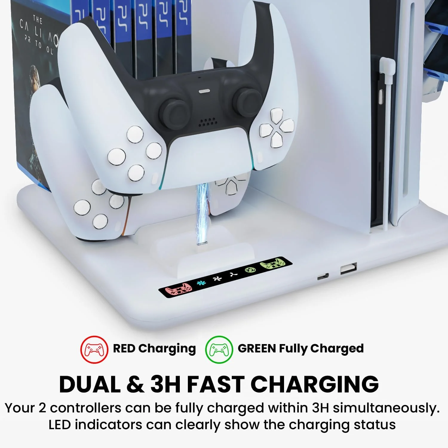 Cooling Stand for PS5 Slim Console Controller Gamepad Charging Station with 3 Levels Cooling Fan for PS5 Slim Gaming Accessories