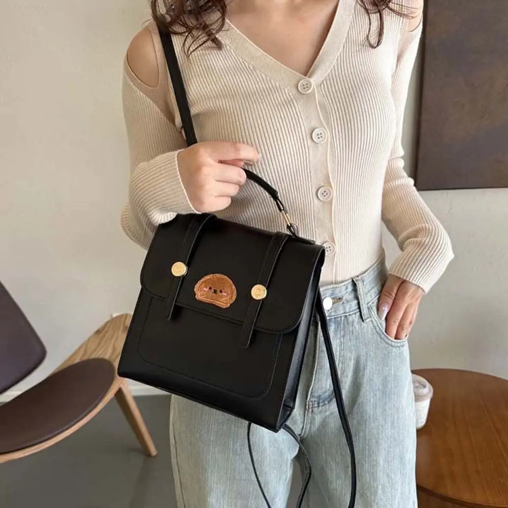 

Cartoon Animal British Style Backpack Plush Dog Korean Style Students School Bag Handbag All-match PU Leather Shoulder Bag