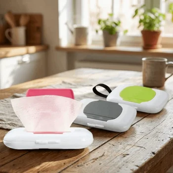 Dispenser portatile per salviette ricaricabili, scatola in plastica impermeabile per salviette per bambini, porta salviette sigillato antipolvere da viaggio