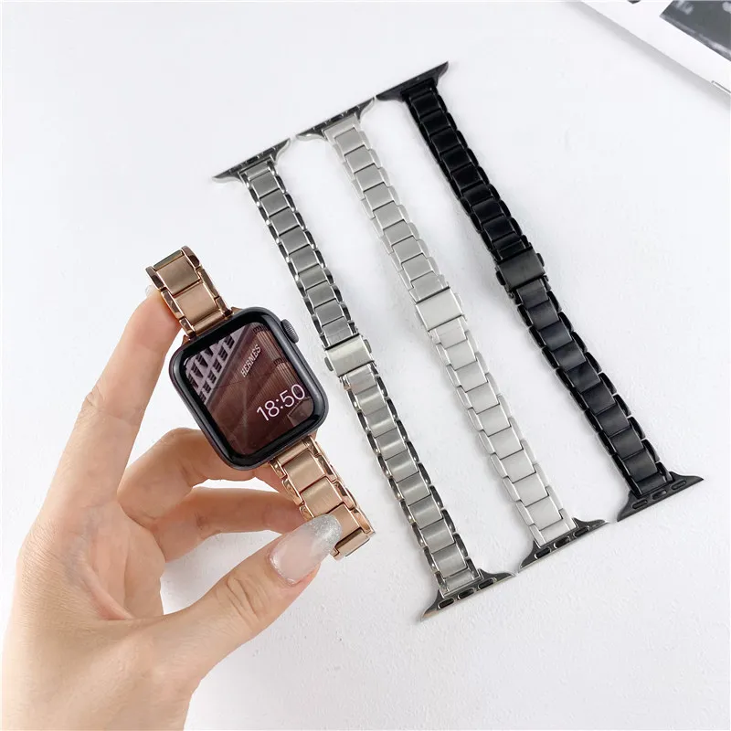 

Glossy Stainless Steel Wrist Strap Bracelet for Apple Watch Series 7 6 5 4 3 2 SE Butterfly Buckle Band 41mm 44mm 45mm
