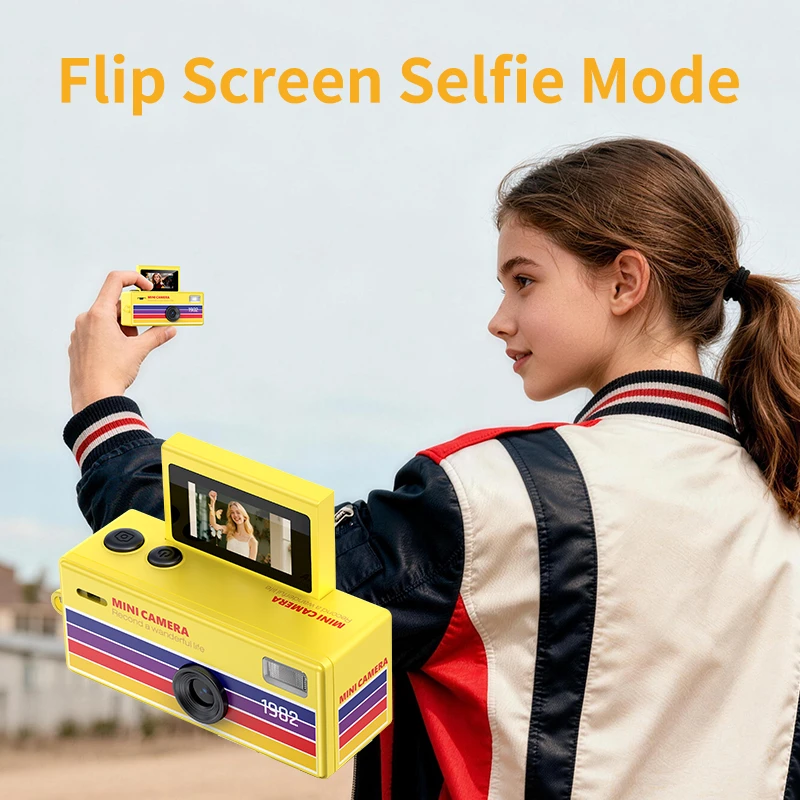 Fotocamera Digitale Retro CCD Lenovo per Vlog, Registratore Foto e Video per Studenti, Mini Fotocamera con Schermo Ribaltabile in Colori DOPAMINE - immagine 6