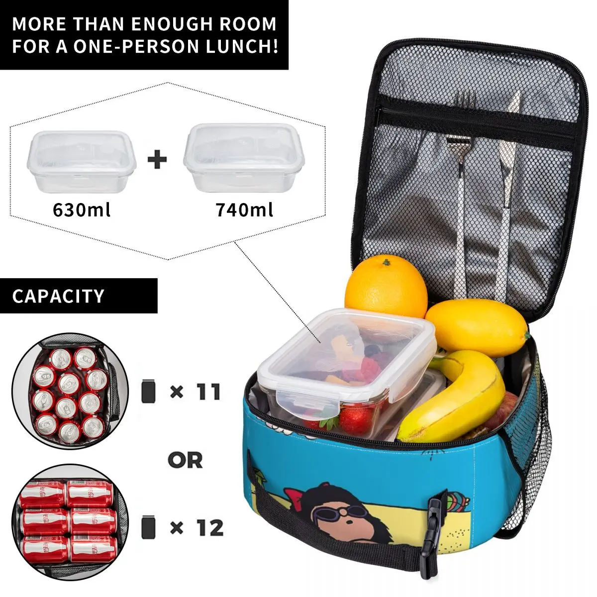 Mafalda On The Beach Thermal Insulated Lunch Bags for Office Kawaii Portable Food Bag Men Women Thermal Cooler Lunch Box