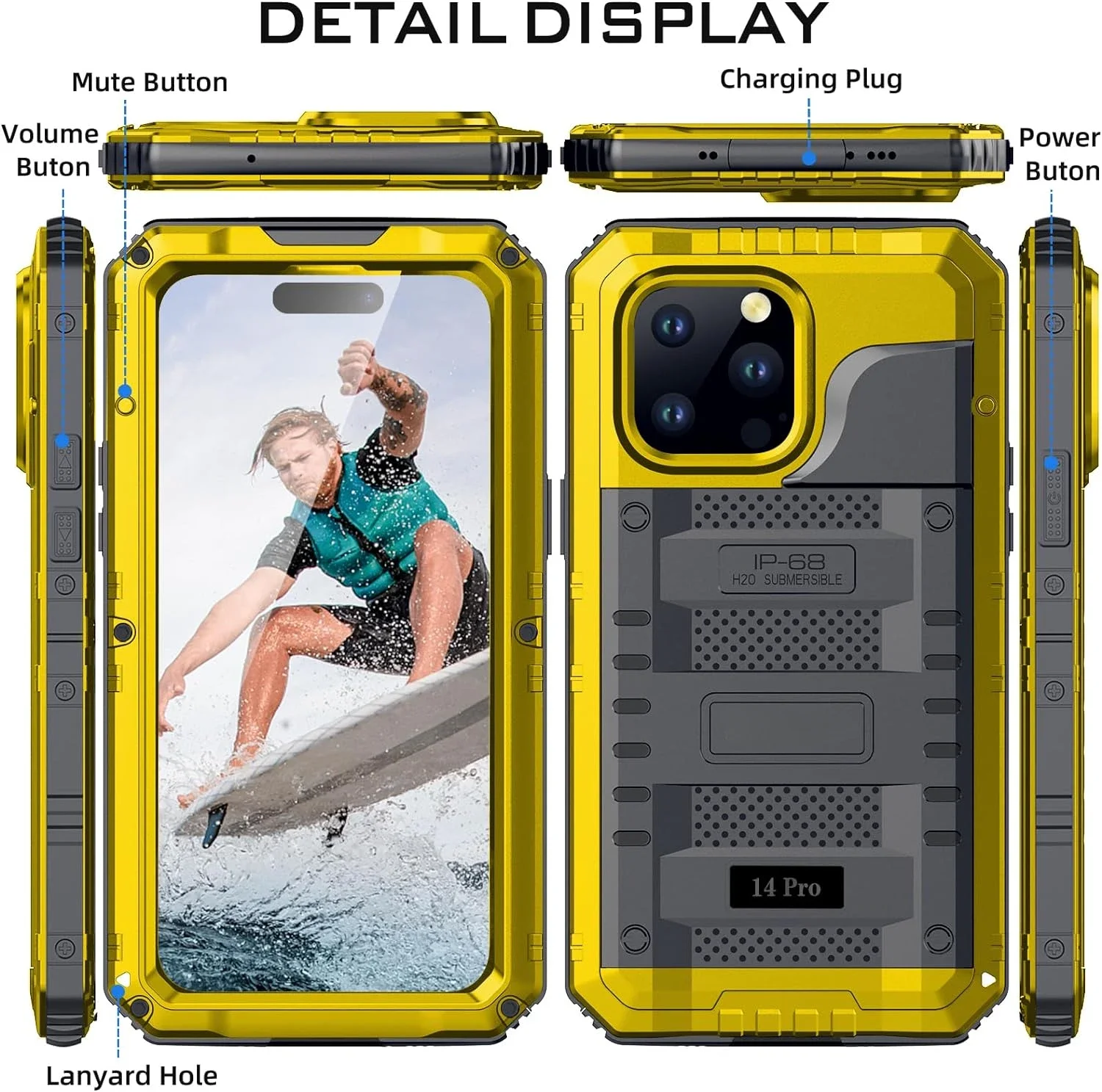 IP68 Waterproof rugged metal armor case for iPhone 15 14 13 12 11 Pro Max XS XR 8 7 6 Plus SE3 Shockproof cover screen protector