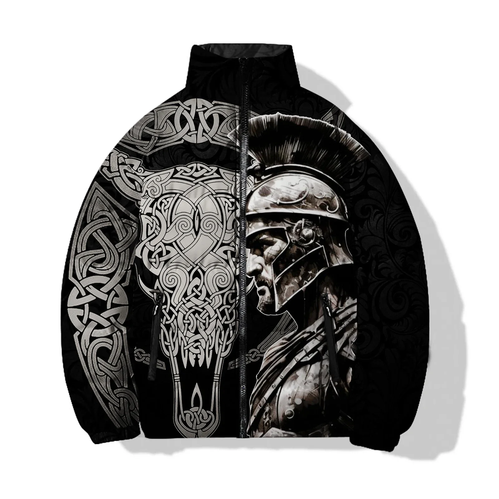 thumbnail image 1 of Abrigos de invierno para hombre, parkas, deportes de ocio, chaquetas acolchadas para hombre, estampado personalizado de calavera de guerrero, abrigo cómodo y cálido para hombre, 1 of 5