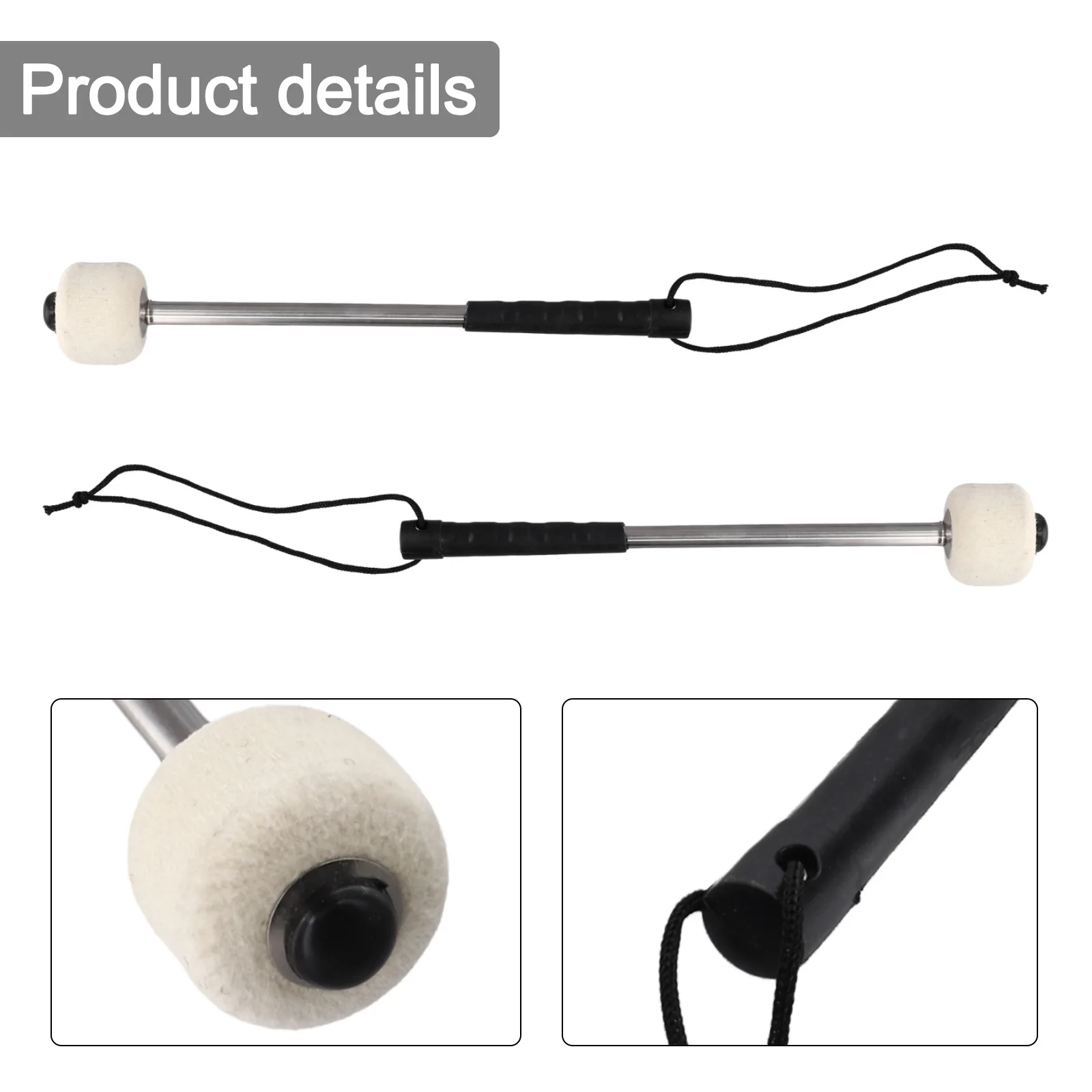 2Pcs Bass Drum Mallet Felt Head Mallet Timpani With Stainless Steel Handle For Percussion Instruments Accessories Comfortable