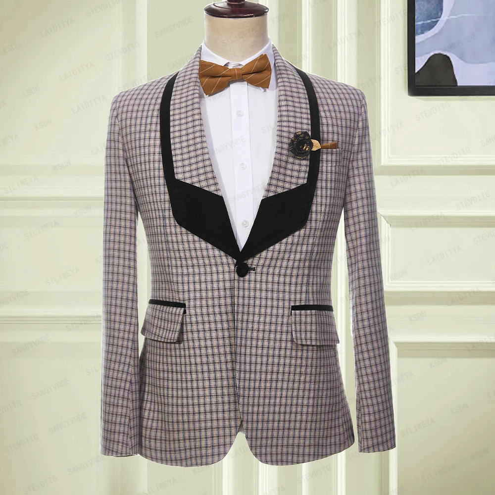 

Luxury Blazer Men's Suit Slim Fit Khaki Wedding Groomsmen Jacket Formal Business Outwear Single Breasted Spring Coat One Piece
