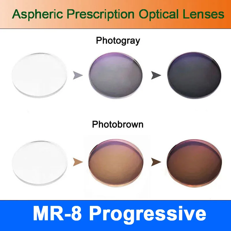 

MR-8 Super Tough Photochromic Digital Free-form Progressive Aspheric Prescription Lenses for Diamond Cutted Rimless Glasses