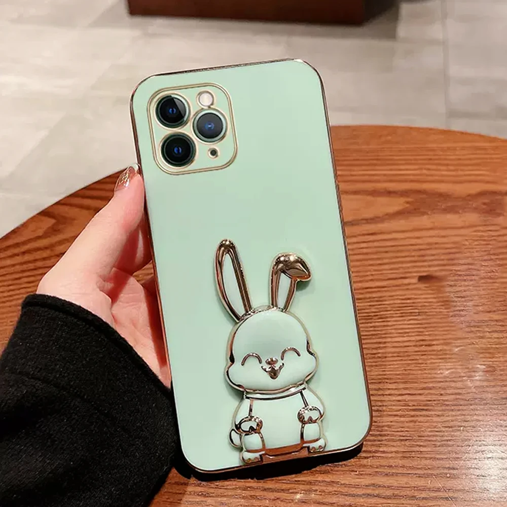 Crossbody Lanyard Rabbit Bracket Plating Silicone Phone Case