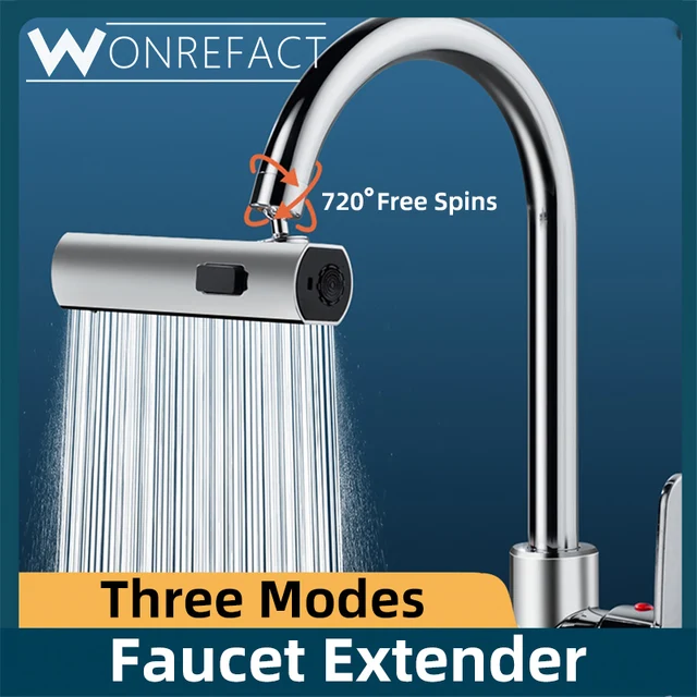 หัวฉีดก๊อกน้ำทองเหลืองหมุนได้720 ° 3โหมดตัวต่อก๊อกน้ำน้ำตกในห้องน้ำอะแดปเตอร์สาดอ่างล้างจานอเนกประสงค์ในครัวประหยัดน้ำ 1