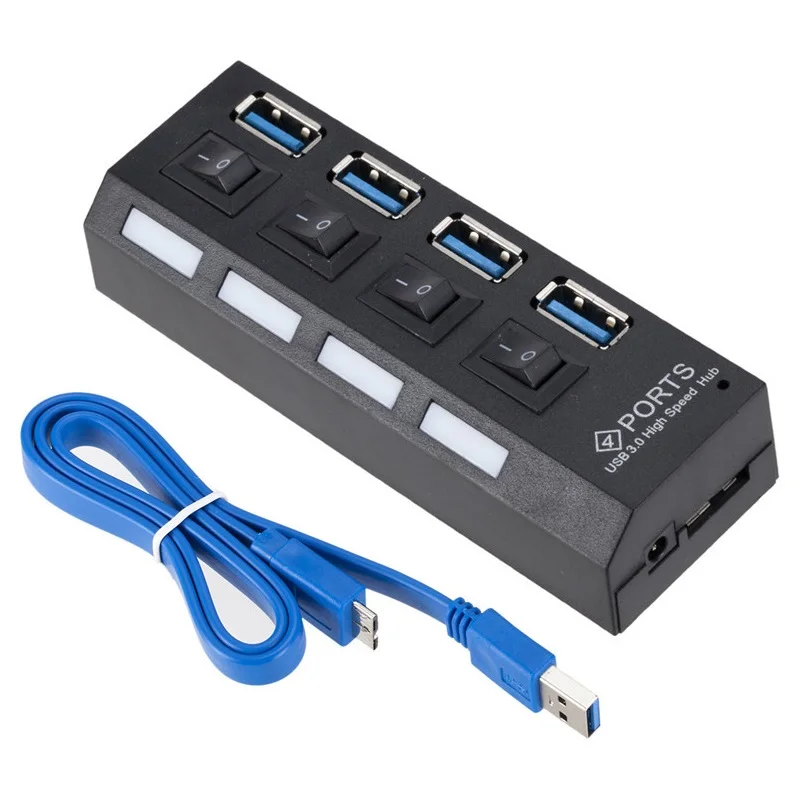 High-Speed USB 3.0 Hub with 4 or 7 Ports and External Power Adapter