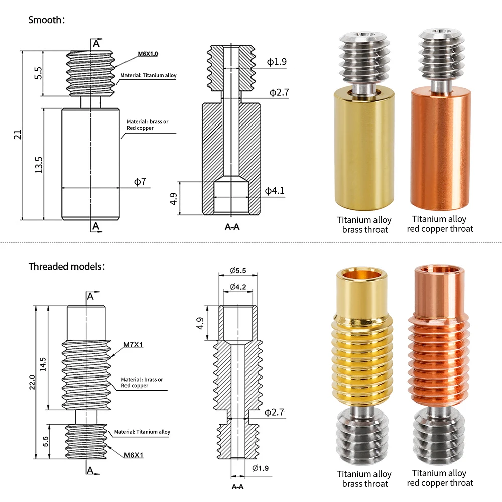 Bi-metal Heat Break para Impressora 3d Heatbreak Suave All Metal Thread Garganta de Liga de Titânio E3d v6 m6 Peças - Imagem 4