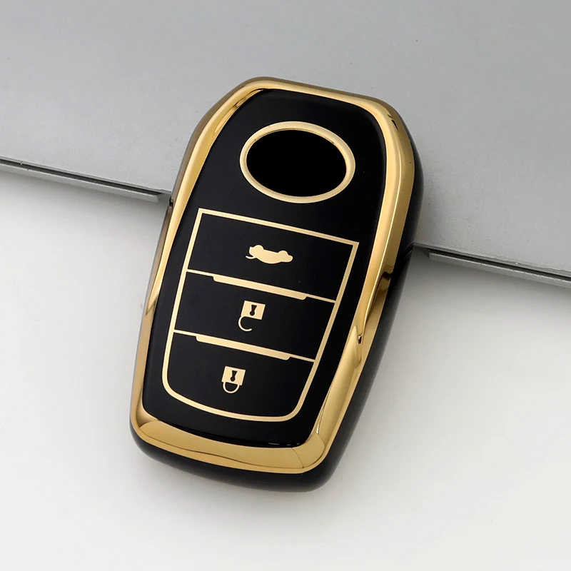 Premium TPU Gold Edge Key Case Cover for Cars - Elegant Shell Fob Protector