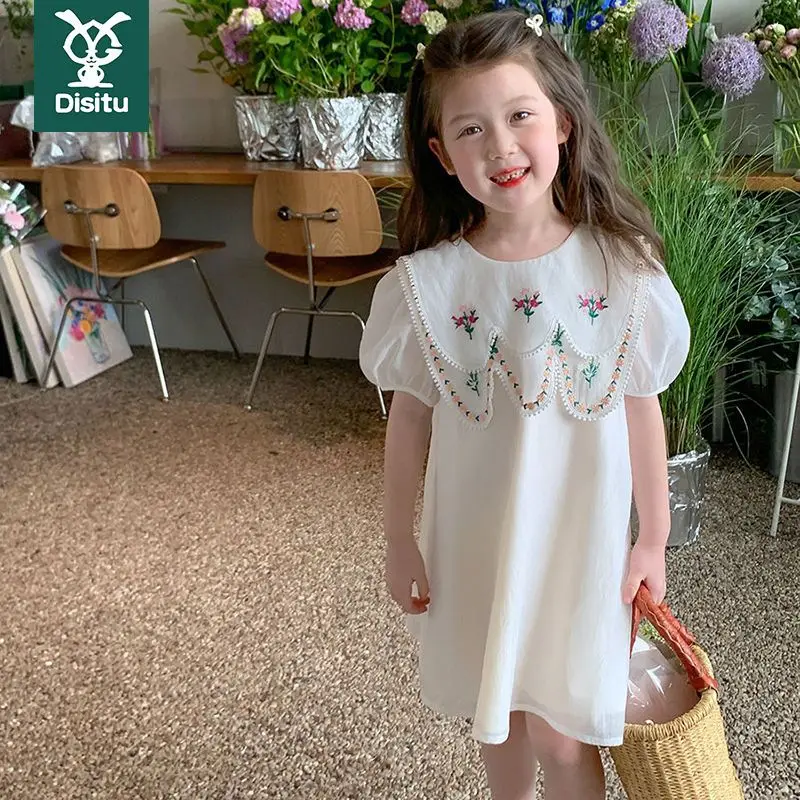 

Girls' Dress Summer 2023 New Girls' Embroidered Flower Dress Children's Short Sleeve Princess Skirt