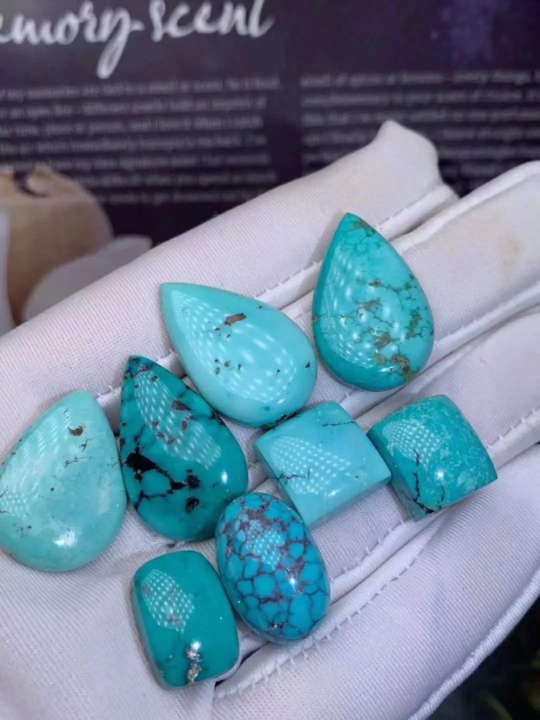 8pcs/lot natural Hubei turquoise ring face raw ore studded ring pendant beautiful condition geometry accessories gem jewelry diy