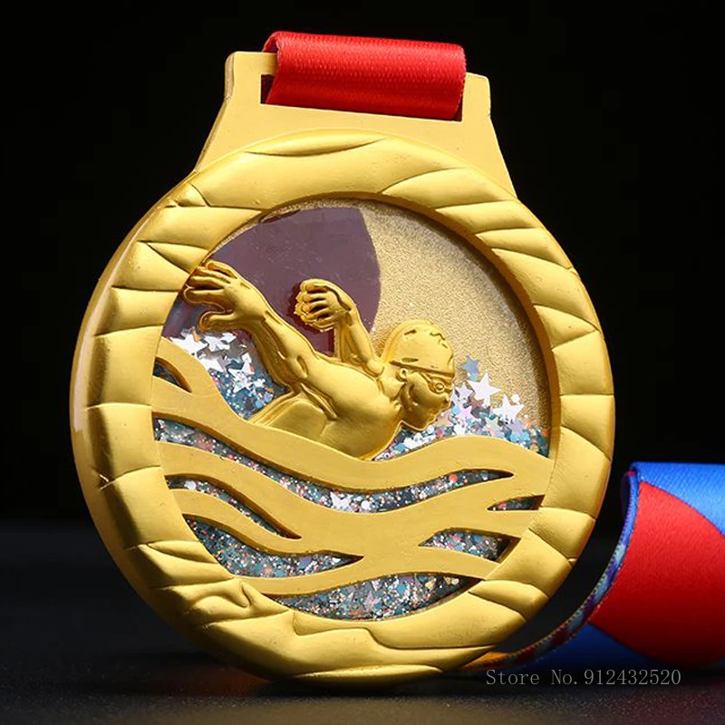 Creative Swimming Metal Hanging Neck Medal, Outstanding, Excellent Employee, Annual Meeting Award, Commemorative Home Decor, 1Pc